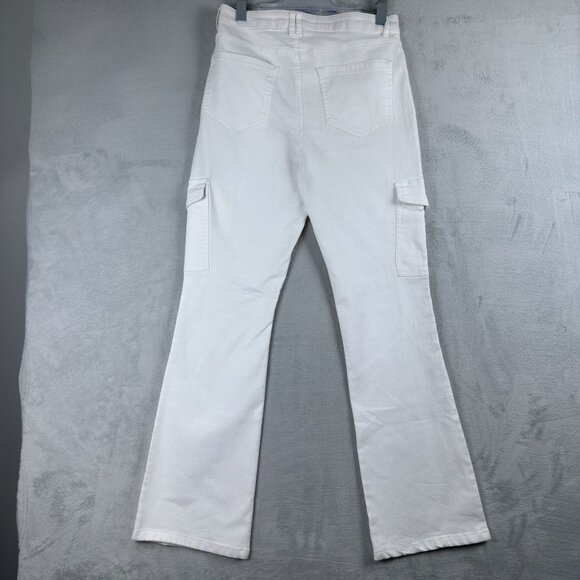Bluespice Cargo Jeans Bootcut Leg Womens Size 9 Mid Rise White Denim Stretch - Picture 2 of 11
